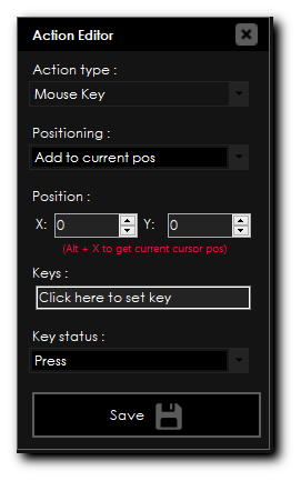 tgmacro action editor window mouse key event